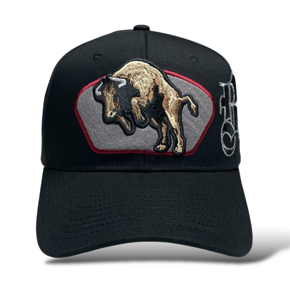 Bull Embroidered Western Rodeo Style Snapback Cap Black